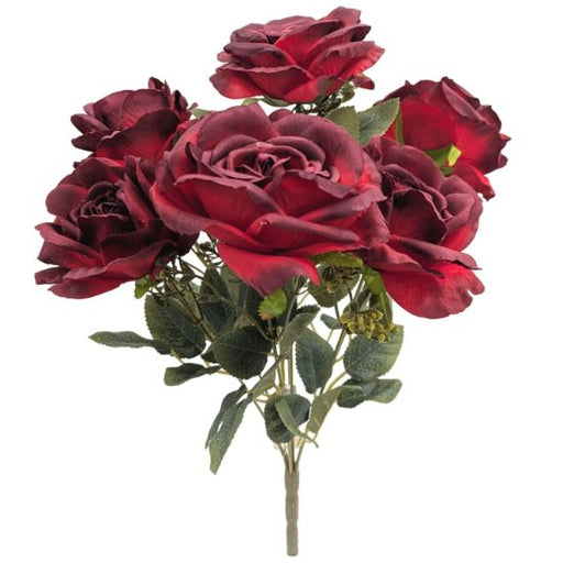 45cm Large Open Rose Bush 7 Head Red