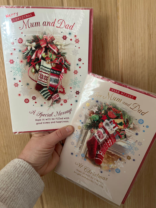 7x5" Christmas Card - For Mum and Dad - Stocking filled with presents Image