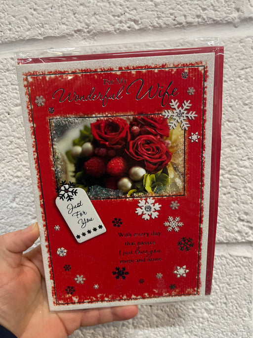 7x5" Christmas Card -Wonderful Wife - Red Rose image