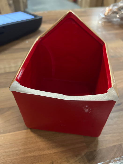 DAMAGED Ceramic House Planter x L11cm - Red SEE PICTURES