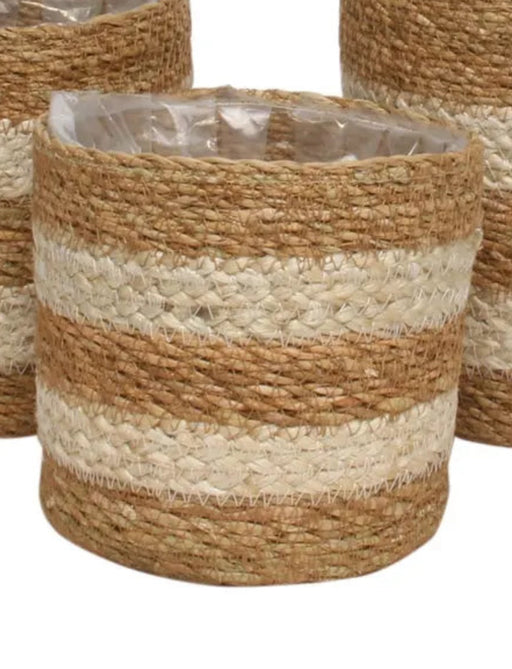 LARGE Natural Stripe Seagrass and Braided Jute Basket w/Liner