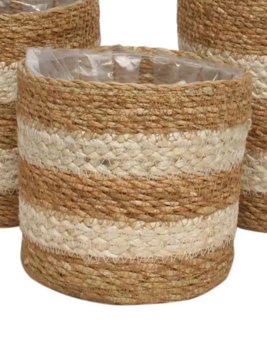 LARGE Natural Stripe Seagrass and Braided Jute Basket w/Liner