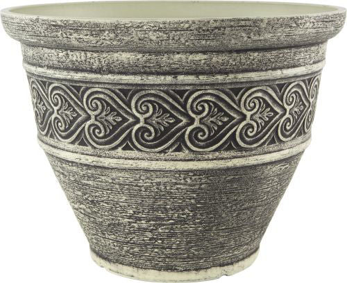 Etched Heart Design Plastic Planter x D40cm - Washed Granite