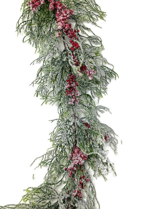 107cm Hanging Frosted Fern & Red Berry Spray