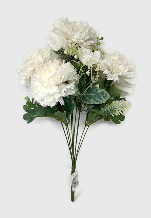 10 Stem Large Carnation & Mixed Foliage Flower Bush - Cream
