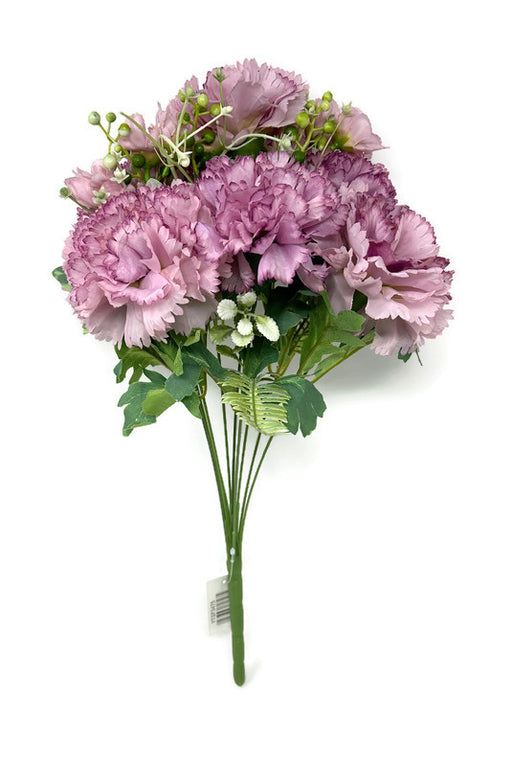10 Stem Large Carnation & Mixed Foliage Flower Bush - Lilac