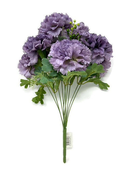 10 Stem Large Carnation & Mixed Foliage Flower Bush - Purple