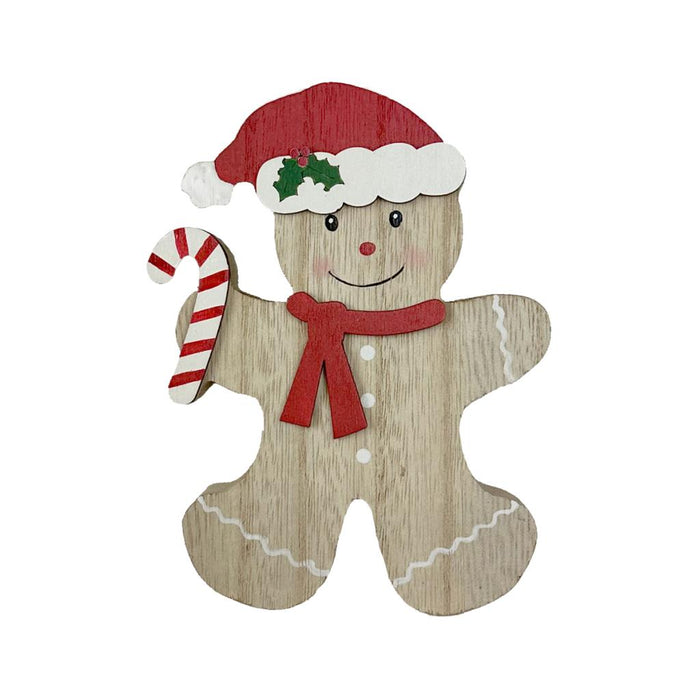 10 x 14cm Wooden Gingerbread Man with Candy Cane