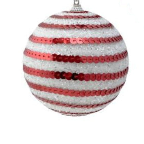 10cm Sequin Red & White Candy Bauble