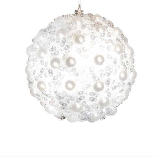 10cm White Pearl & Sequin Bauble