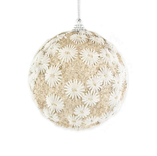 10cm Champagne Sparkle Flower Bauble