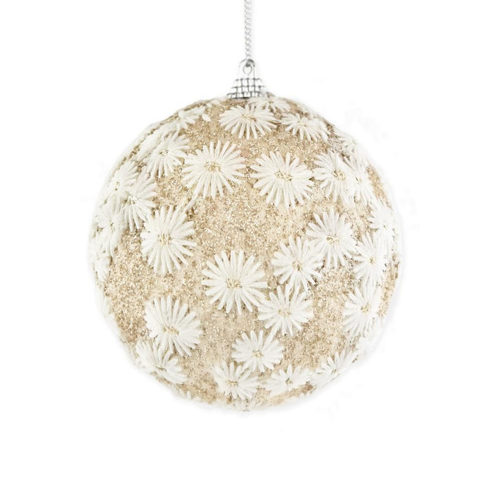 10cm Champagne Sparkle Flower Bauble