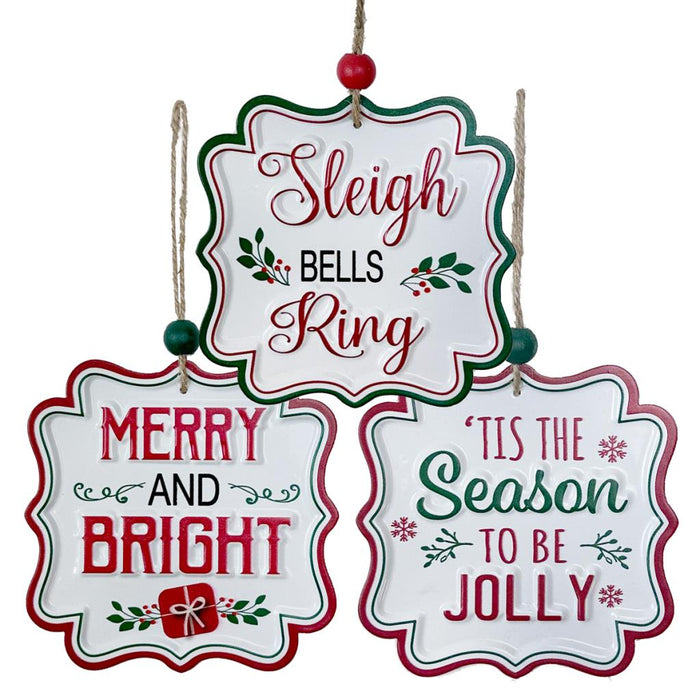 10cm Metal Christmas Slogan Hanger - One Selected at Random