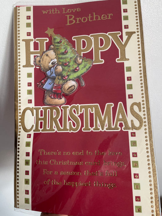 12x8” Large Christmas Card- With Love Brother - Bear & Tree Image