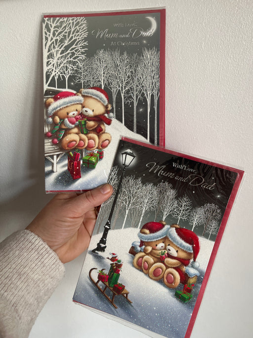 7x5" Christmas Card - Mum and Dad - two bears in midnight snow Image