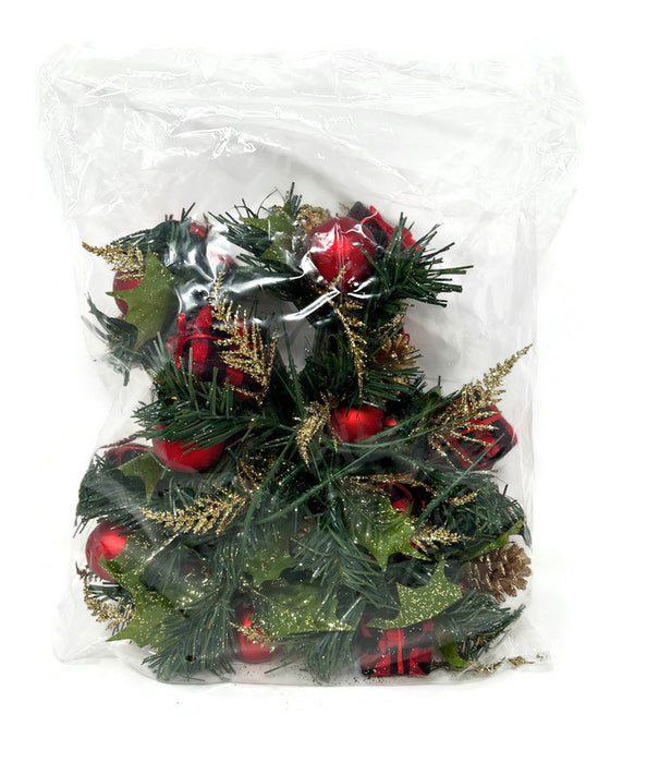 12 Red Bauble, Gold Pinecone & Tartan Gift Box Picks - H20cm