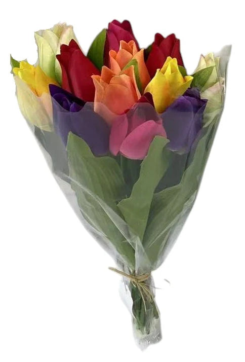 12 Head Mixed Colour Tulip Bunch x 38cm long 
