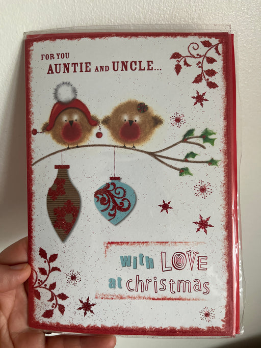 7x5" Christmas Card - For you Auntie and Uncle - Two robins Image