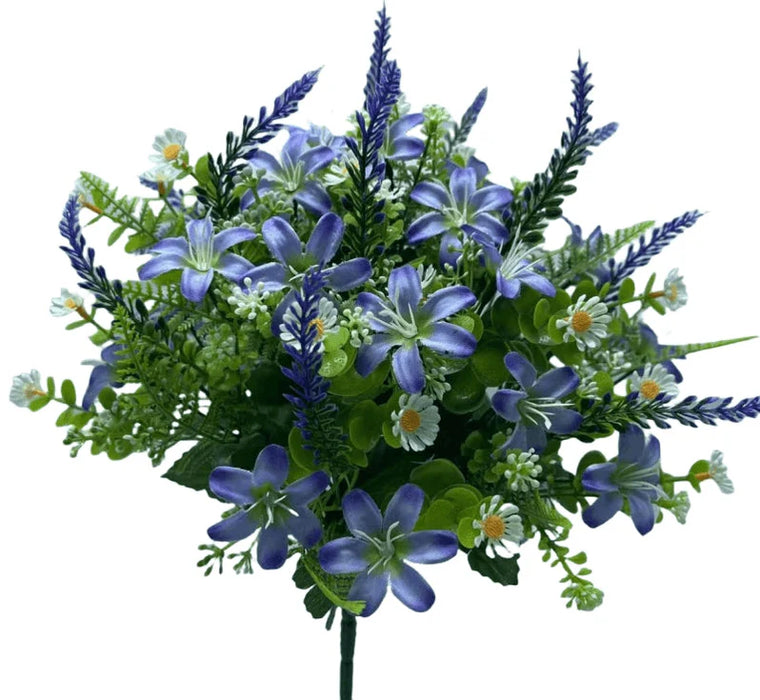 13 Head Daisy and Lavender Bush with Mixed Foliage x 36cm - Purple/Blue Mix