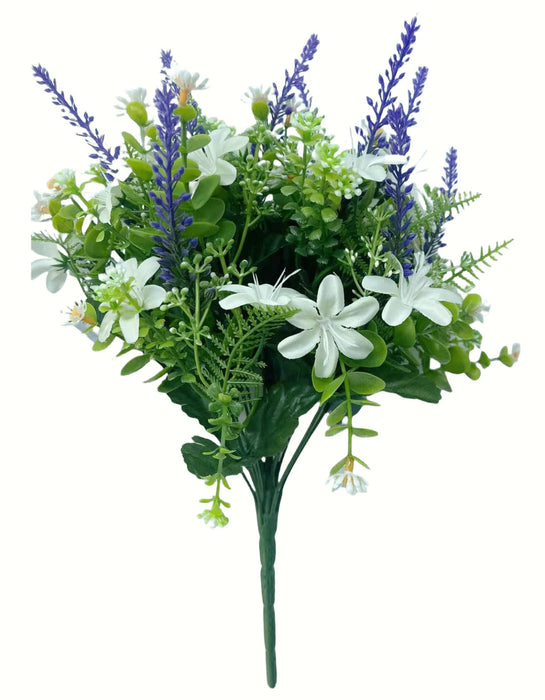 13 Head Daisy and Lavender Bush with Mixed Foliage x 36cm - Purple/White Mix