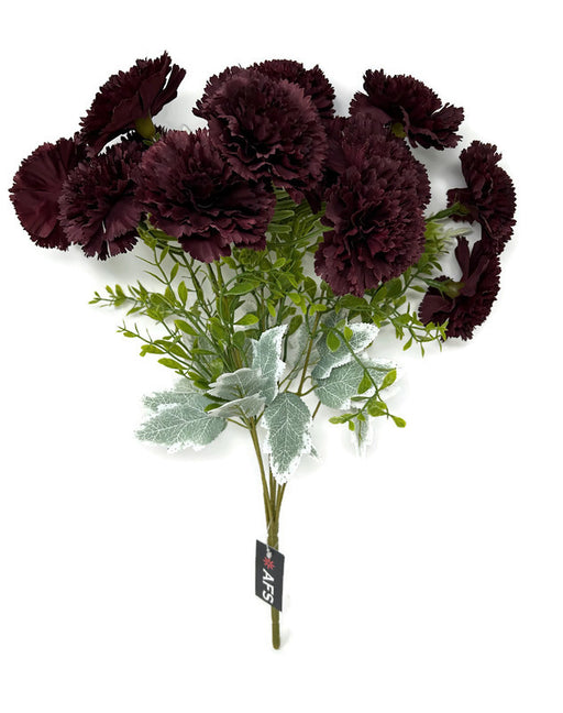 14 Head Carnation Flower Bush - Burgundy