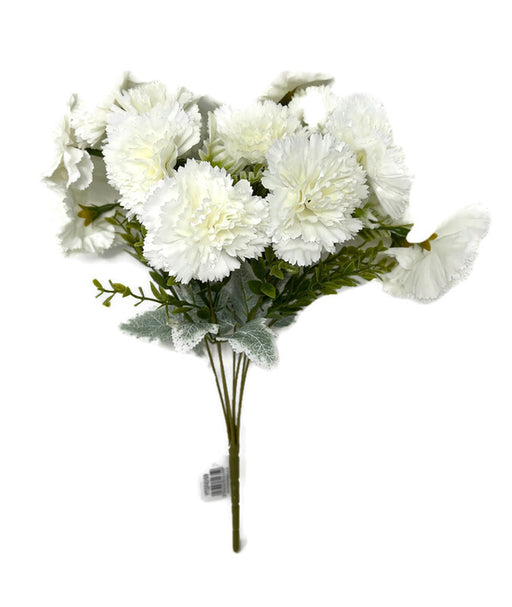 14 Head Carnation Flower Bush - Ivory