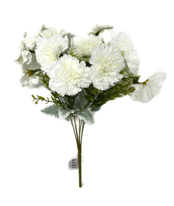 14 Head Carnation Flower Bush - Ivory
