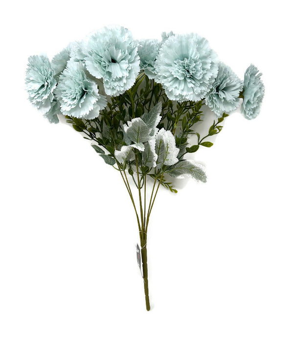 14 Head Carnation Flower Bush - Light Blue
