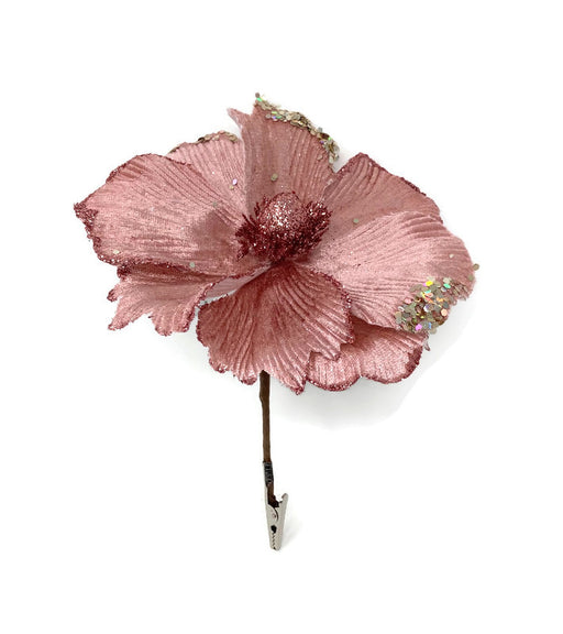 14cm Dusky Pink Clip-On Glitter & Sequin Rose