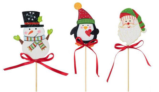 Single Wooden Christmas Figures Red Ribbon -  One Selected At Random
