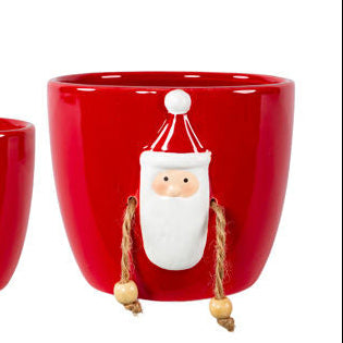 Ceramic Planter Santa with Dangly Arms 11cm - Red