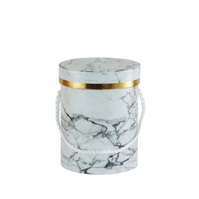 17cm Marble-Effect Hat Box with Gold Rim and Rope Handle