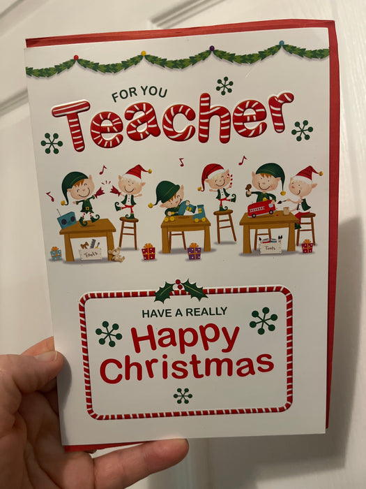 7x5" christmas Card - Special Teacher - Elves on Desks image
