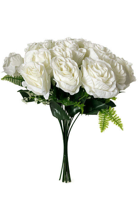 Large 18 Head Rose Bush - Ivory