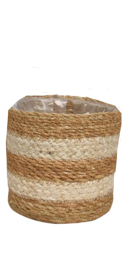 SMALL Natural Stripe Seagrass and Braided Jute Basket w/Liner