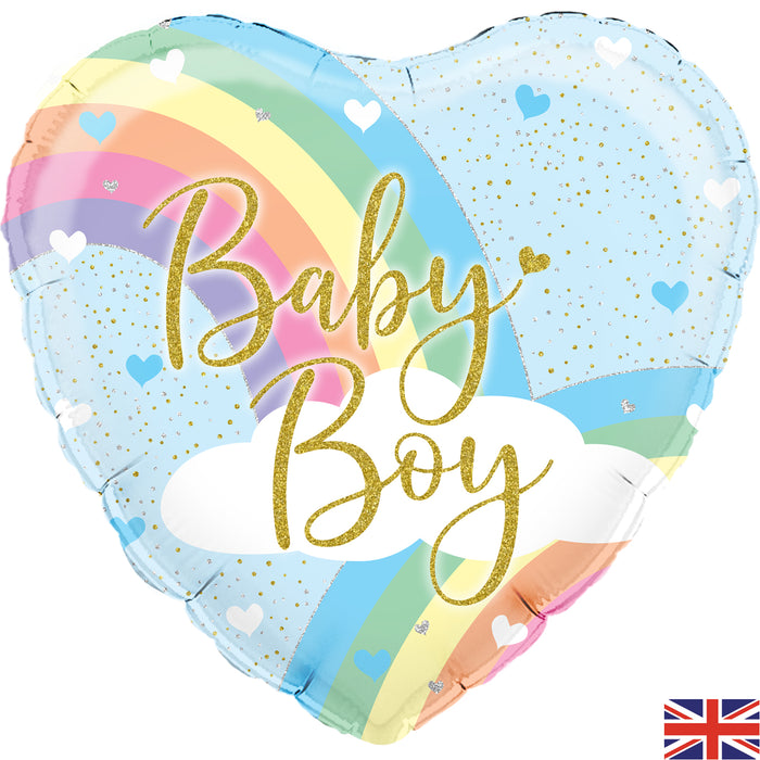 18inch Baby Boy Holographic Foil Balloon -  Pastel Rainbow