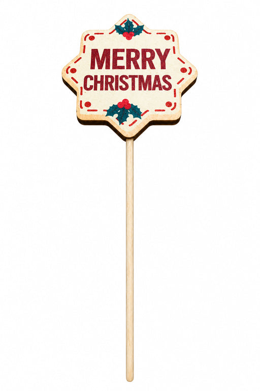 Single Wooden Merry Christmas Star  Stick