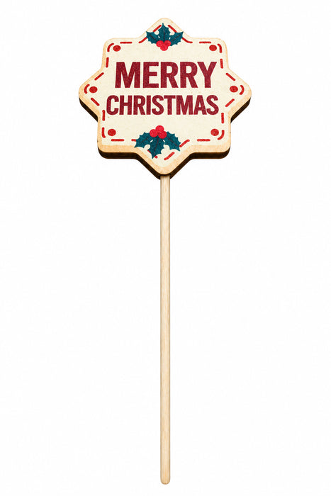 Single Wooden Merry Christmas Star  Stick