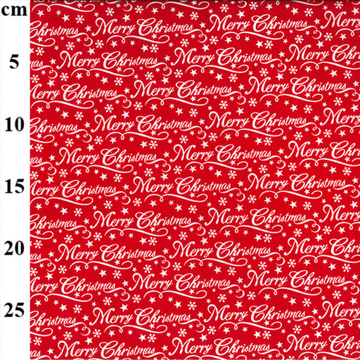1 Metre Christmas Polycotton Fabric-110cm/43inch - Merry Christmas Script on Red