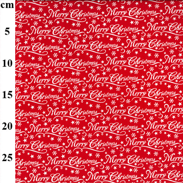 1 Metre Christmas Polycotton Fabric-110cm/43inch - Merry Christmas Script on Red