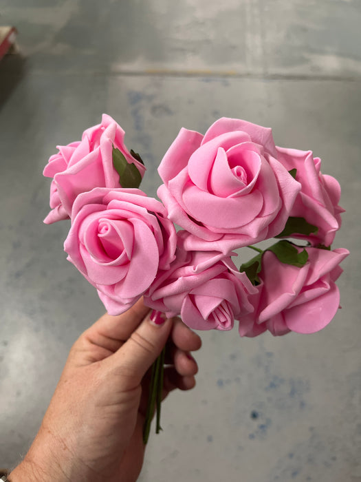 6 Head Foam Rose Bunch - Light Pink