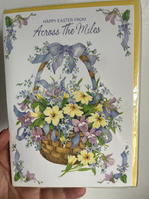 7x5" Card - Happy Easter From Across the Miles - Flower Basket Image