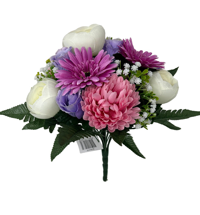 22 Stem Rose Gerbera & Ranunculus Flower Bush  - Lavender/Pink