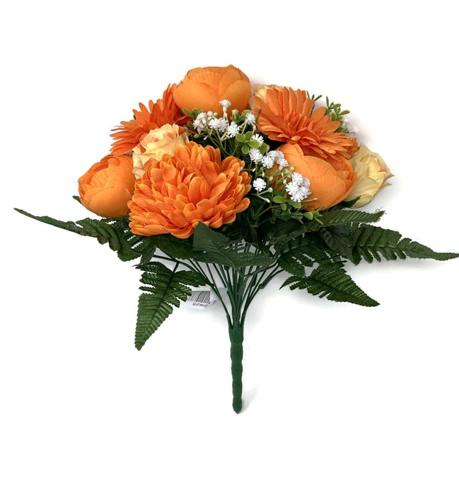 22 Stem Rose Gerbera & Ranunculus Flower Bush - Orange
