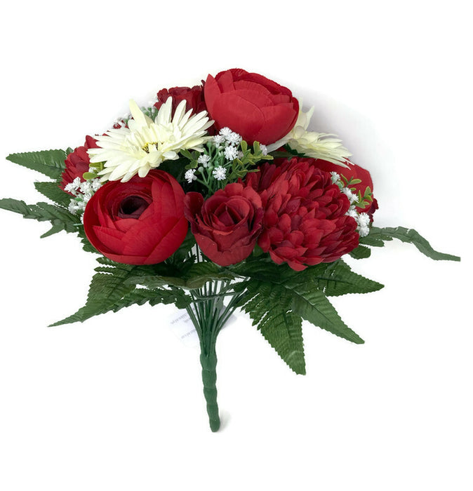 22 Stem Rose Gerbera & Ranunculus Flower Bush - Red & Cream