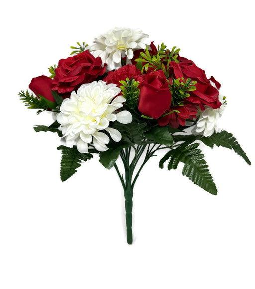 22 Stem Zinnia & Rose Bush x 36cm - Red & Cream