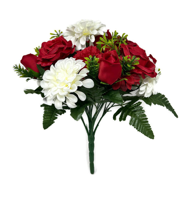 22 Stem Zinnia & Rose Bush x 36cm - Red & Cream