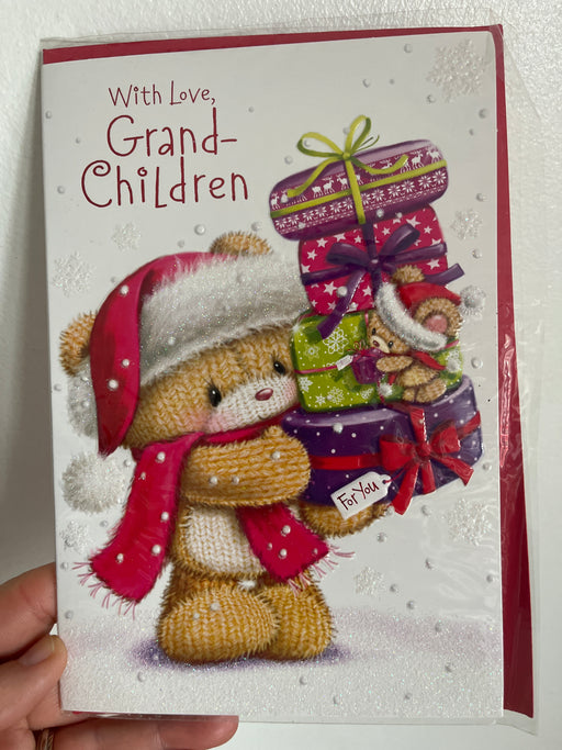 7x5" Christmas Card - With love , Grand-Children- Bear carry lots of Presents Image