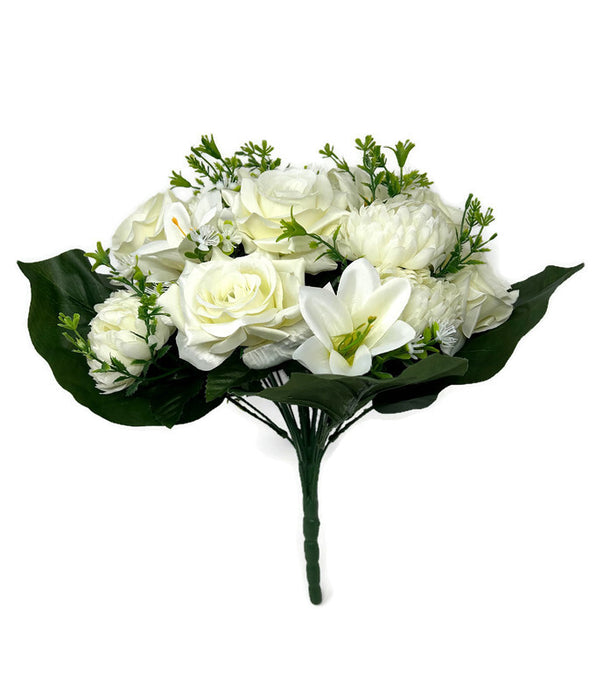 24 Stem Rose Chrysanthemum & Lily Bush x 36cm - Cream