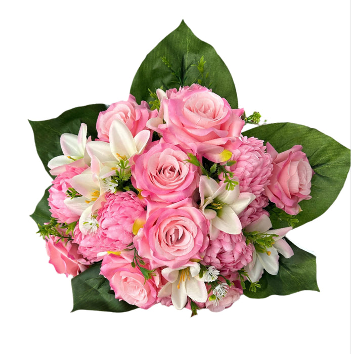 24 Stem Rose Chrysanthemum & Lily Bush x 36cm - Pink
